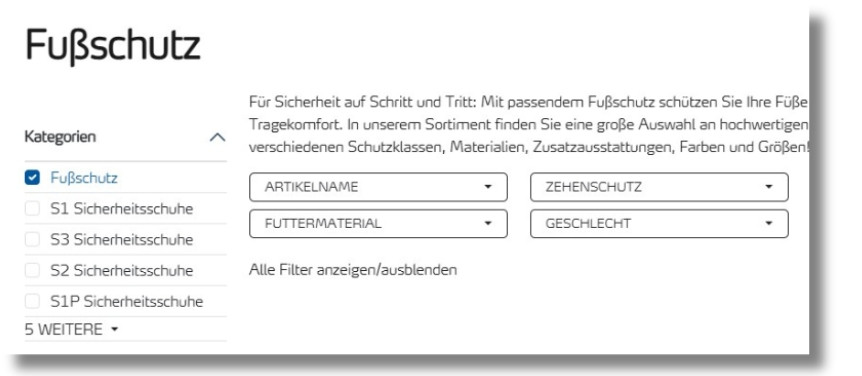 Verschiedene Filtermöglichkeiten Filter
