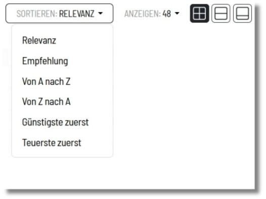 Sortieren der angezeigten Artikel Artikelanzeige